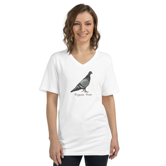 Unisex Short Sleeve V-Neck T-Shirt - Yoga Pigeon Pose Design