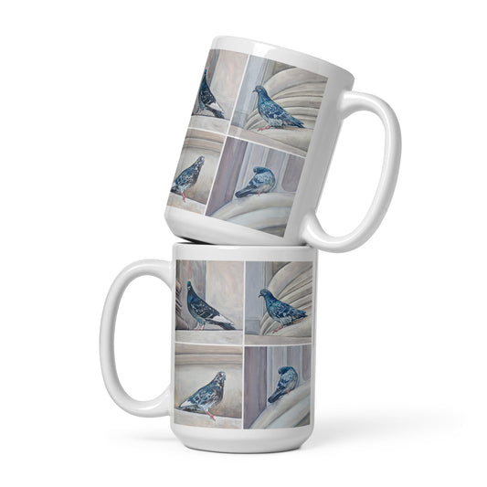White Glossy Mug - Pigeons at The Met