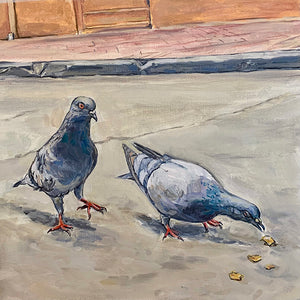 Pigeons on Bourbon Street, Oil on Canvas, 12in x 12in — New Orleans, LA