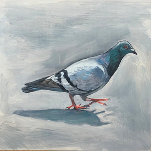 Pigeon Taking a Step, Oil on Wood, 9in x9in — Jersey City, NJ 