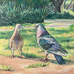 Flirting in Van Vorst Park, Oil on Canvas, 12in x 12in, Jersey City, NJ