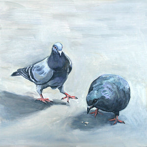 Two Pigeons, Oil on Wood, 9in x 9in — Jersey City, NJ (SOLD)