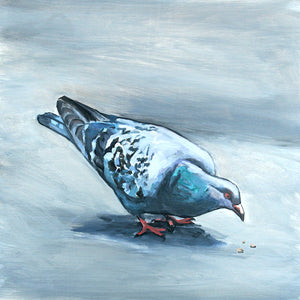 Pigeon Eating, Oil on Wood, 9in x 9in — Jersey City, NJ (SOLD)