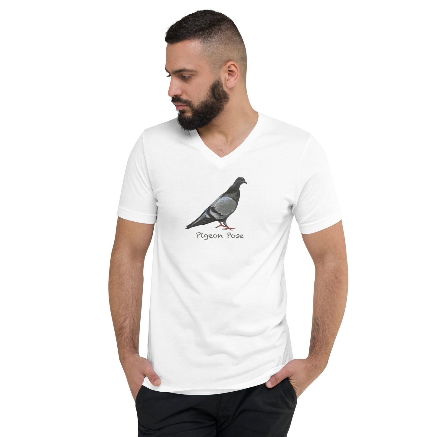 Unisex Short Sleeve V-Neck T-Shirt - Yoga Pigeon Pose Design