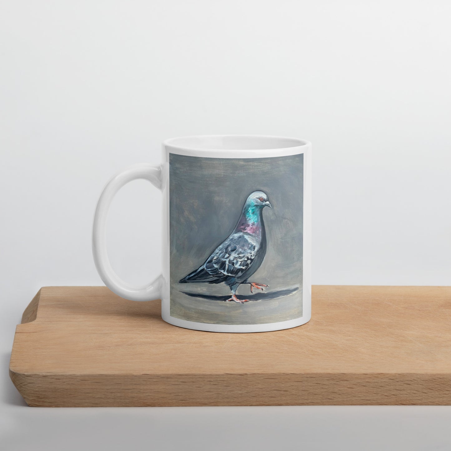 White Glossy Mug - Pigeon Strutting His Stuff