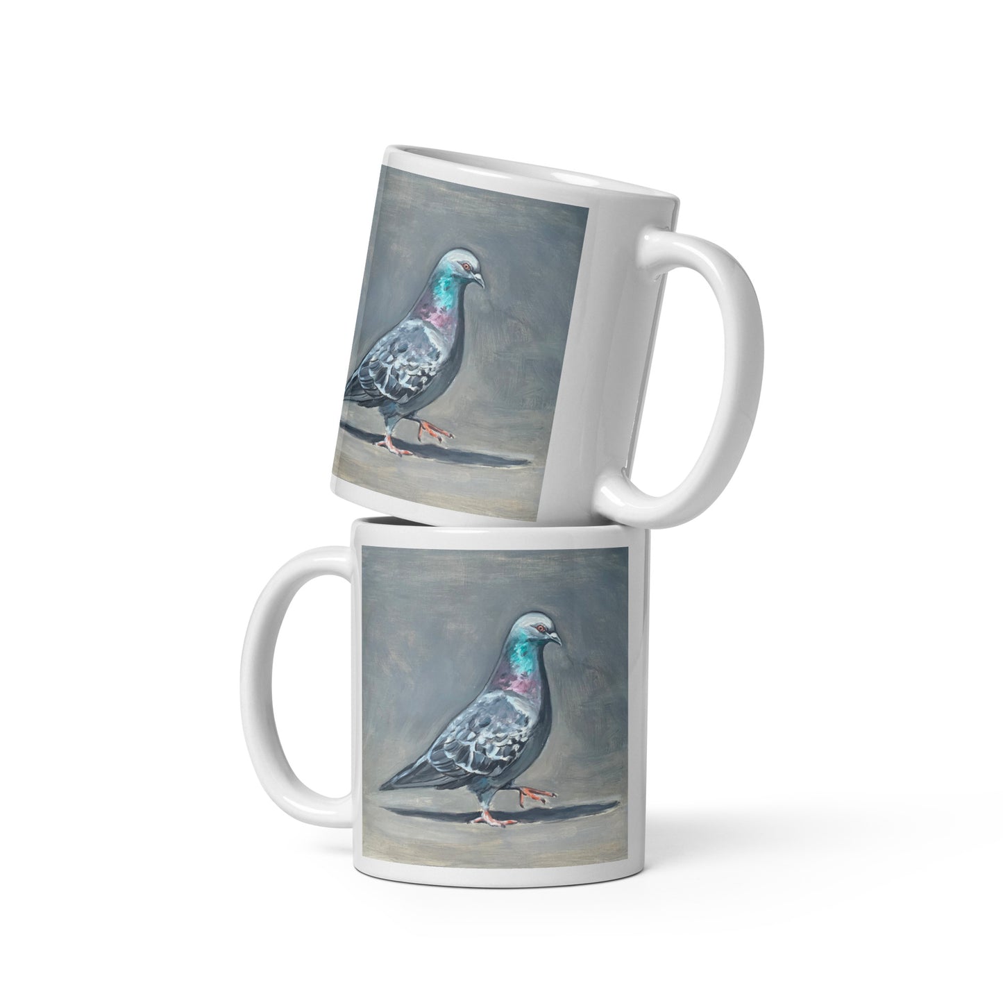 White Glossy Mug - Pigeon Strutting His Stuff