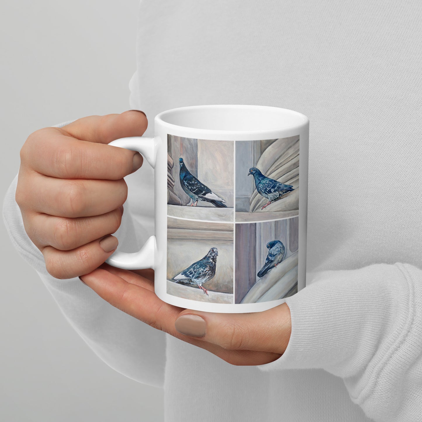 White Glossy Mug - Pigeons at The Met