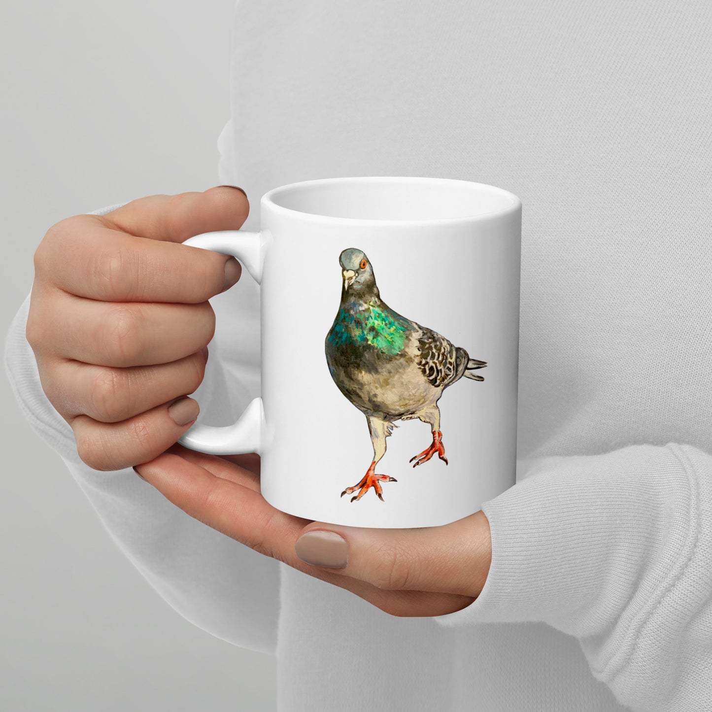 White glossy mug – Scottish Pigeon