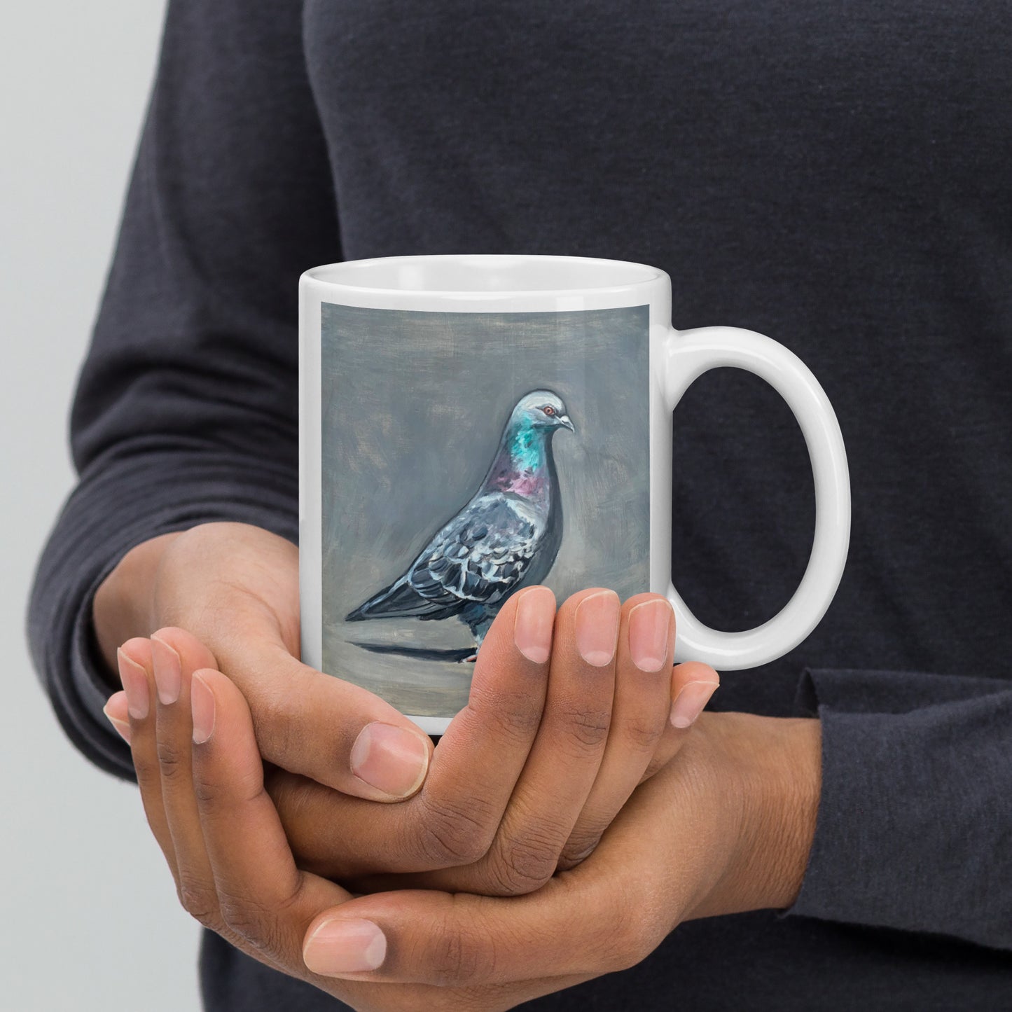 White Glossy Mug - Pigeon Strutting His Stuff