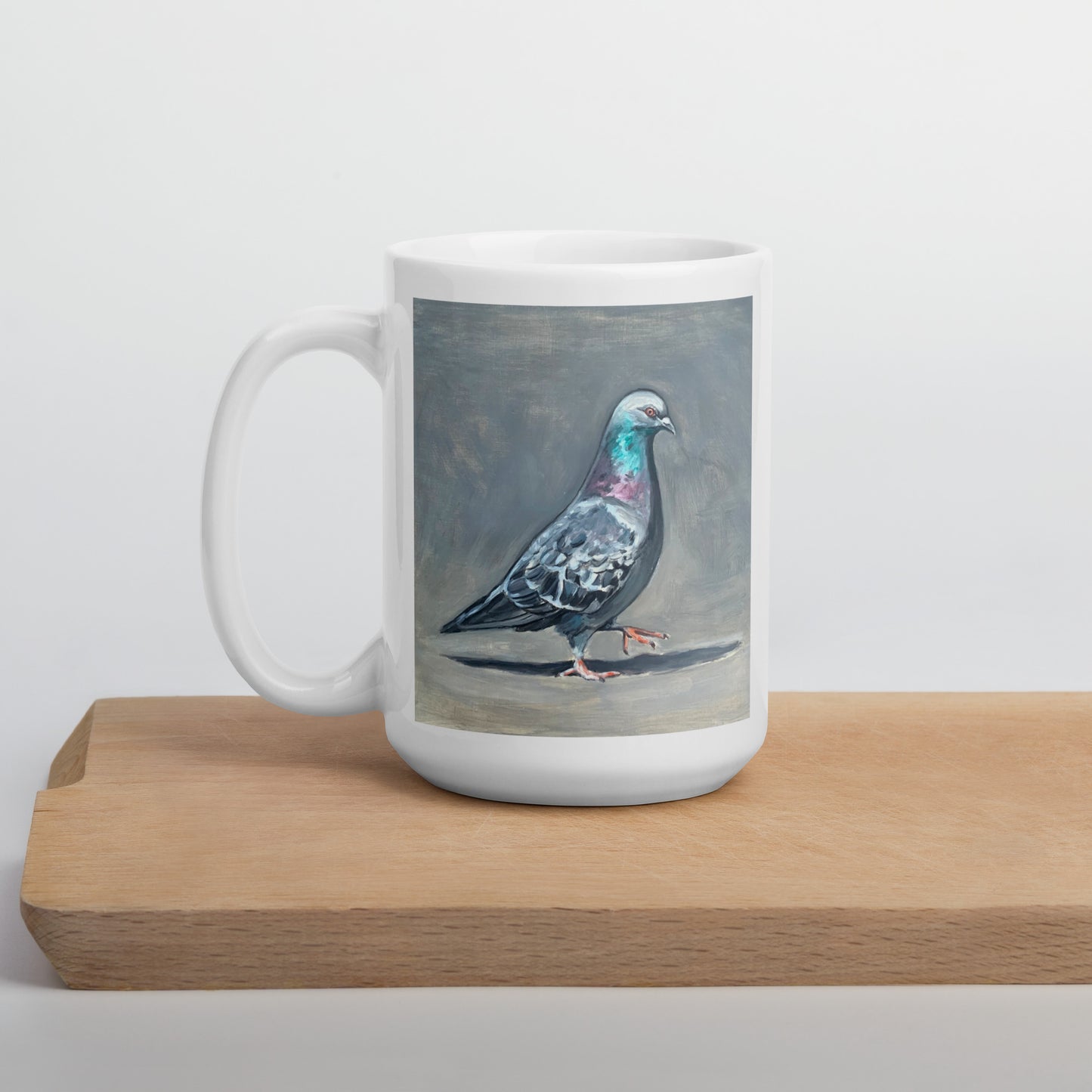 White Glossy Mug - Pigeon Strutting His Stuff