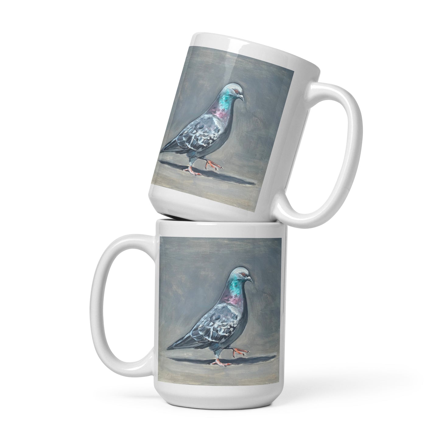 White Glossy Mug - Pigeon Strutting His Stuff