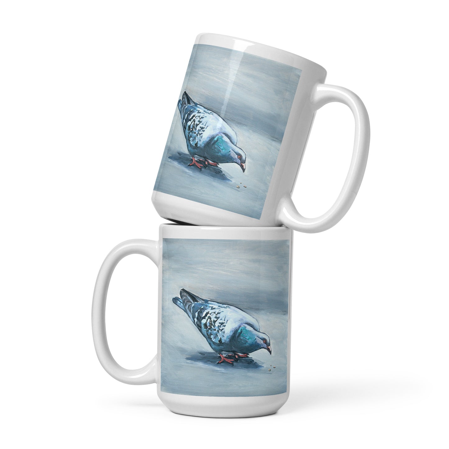 White Glossy Mug - Pigeon Eating