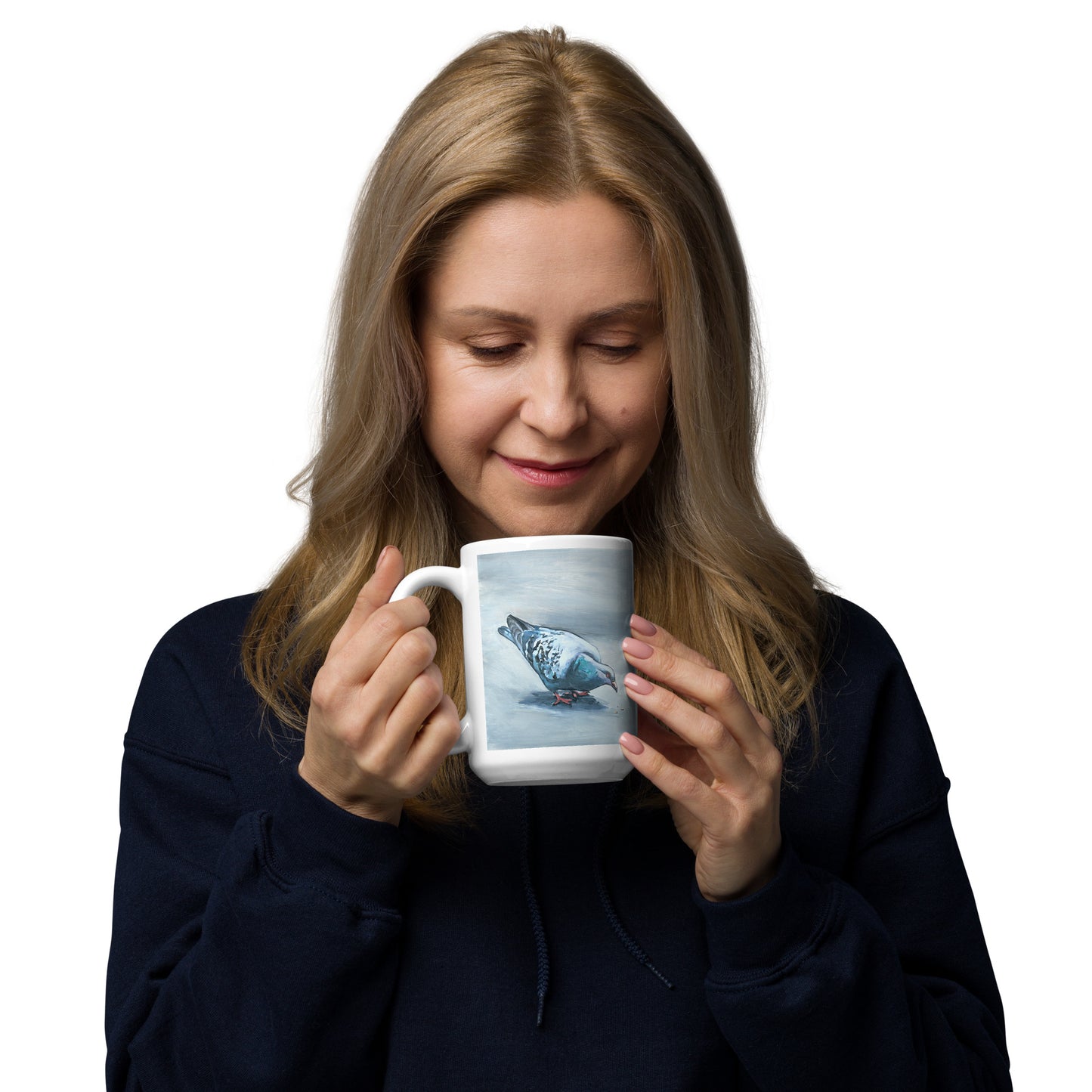 White Glossy Mug - Pigeon Eating