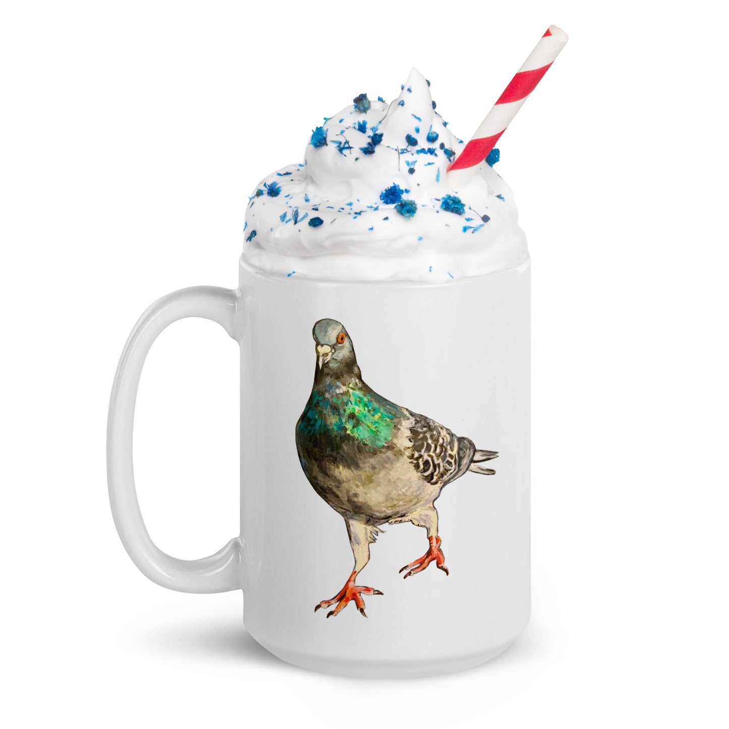 White glossy mug – Scottish Pigeon