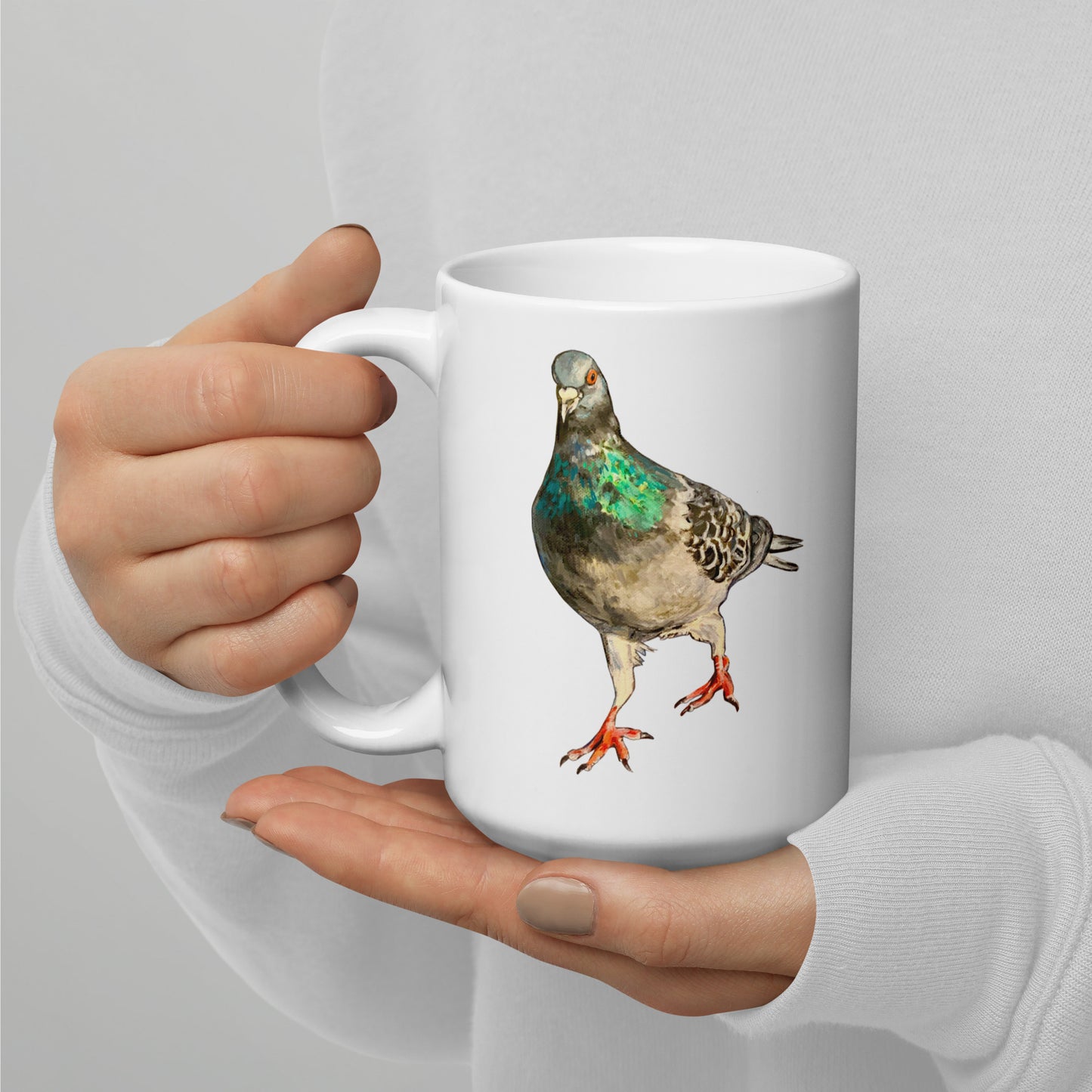 White glossy mug – Scottish Pigeon