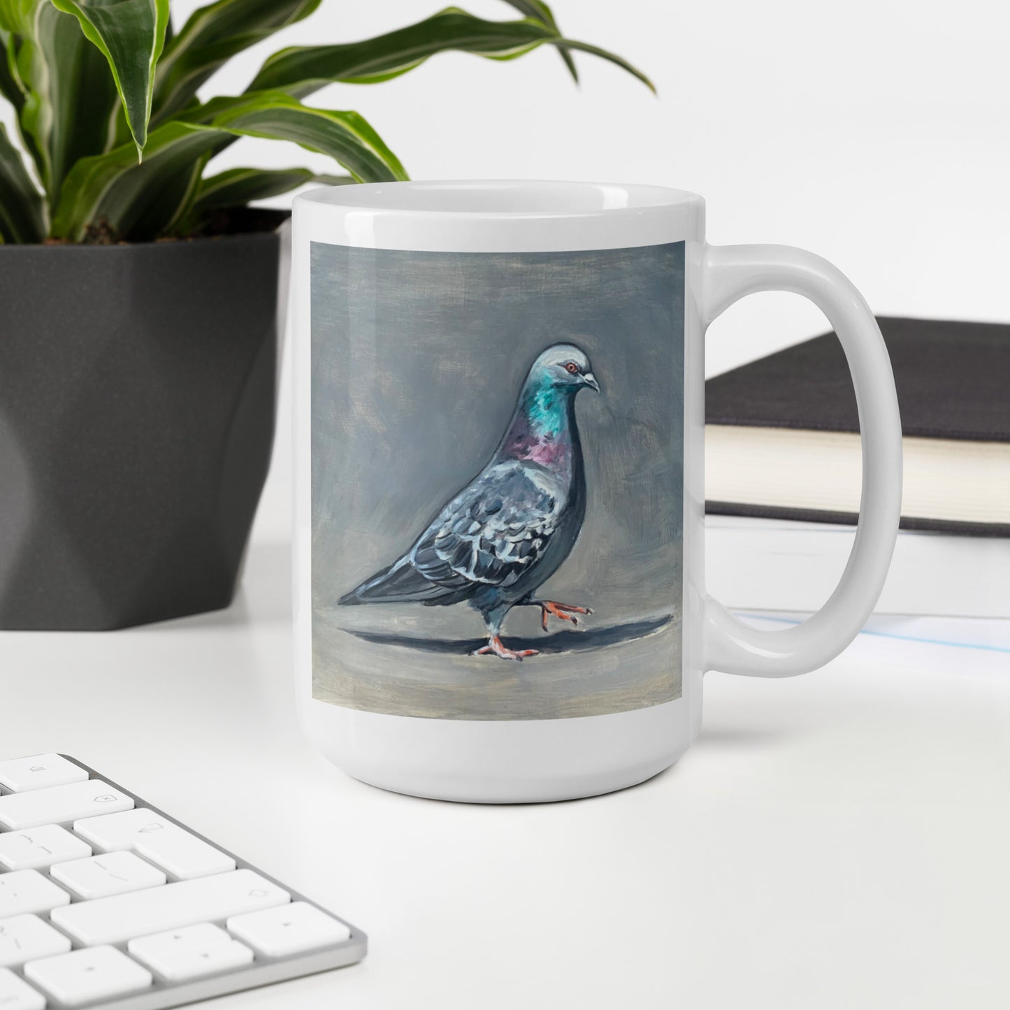 White Glossy Mug - Pigeon Strutting His Stuff