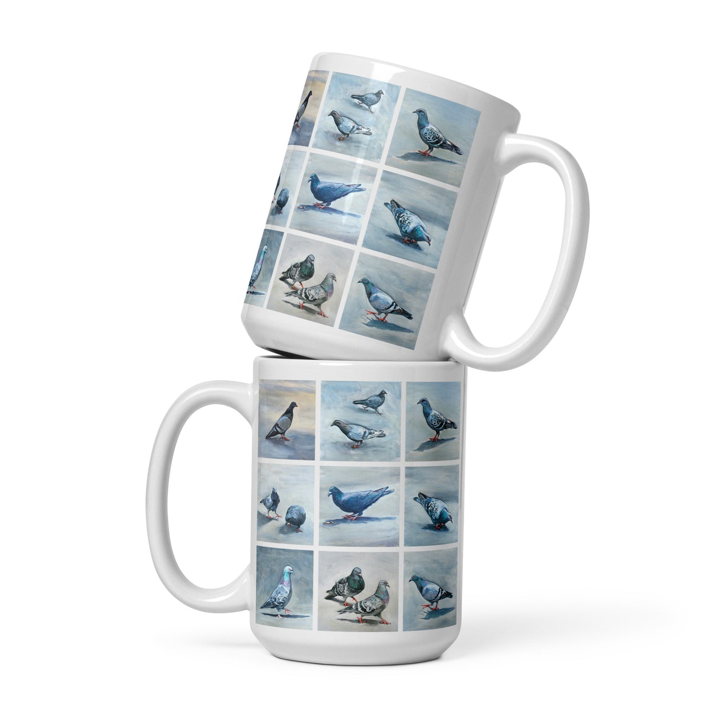 White Glossy Mug - Twelve Pigeons Design